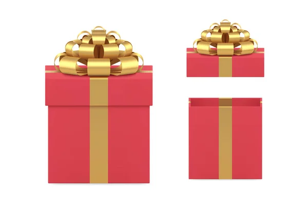 Luxe feestelijke geschenkdoos met open gesloten dop uitpakken gewenste huidige set sjabloon vector — Stockvector