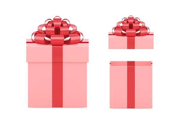 Aranyos fényes lányos rózsaszín ajándék doboz csomag nyitott és zárt sapka Női nap izometrikus vektor — Stock Vector