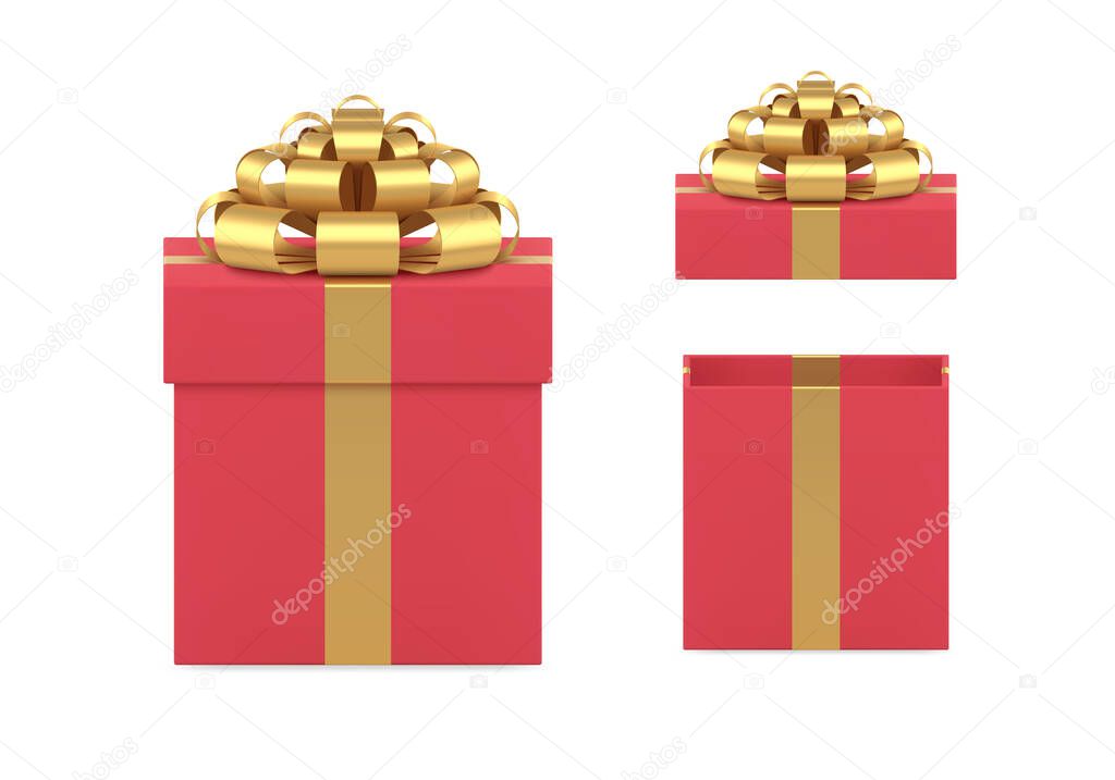 Luxury festive gift box with open closed cap unpacking desired present set template vector