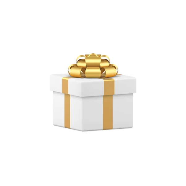 Realistische weiße Geschenkschachtel mit goldenem Metallic-Schleifchen — Stockvektor