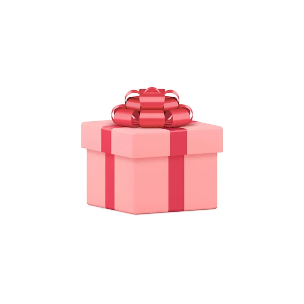 ピンクのギフトボックスとともに赤い弓3Dテンプレートベクトルイラスト — ストックベクタ