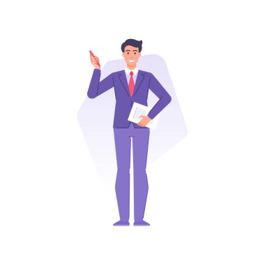 Kağıt ve kalem tutan gülümseyen iş adamı not, sözleşme imzası, anlaşma için.