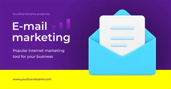 Email маркетинг інтернет листування промо для бізнесу 3d значок відкритої літери конверт банер — стоковий вектор