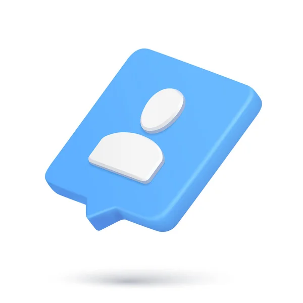 Minimalistische menselijke gebruiker 3d pictogram snelle tips cyberspace melding chat support staff manager contacten — Stockvector