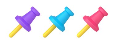 Set isometric pushpins stationery supply comfortable attaching paper documents to wall 3d icon