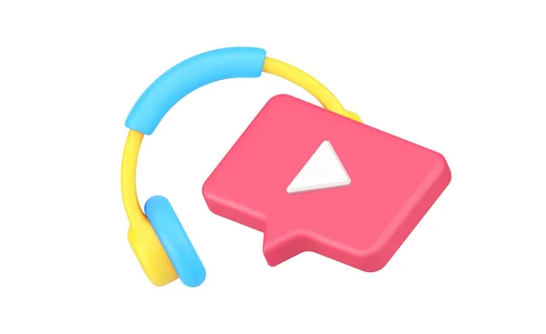 Écouter de la musique avec des écouteurs et jouer badge conseils rapides bulle de parole icône 3d vecteur isométrique — Image vectorielle