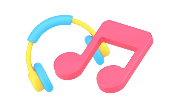 Música escuchar entretenimiento digital con auriculares notas aplicación diseño decorativo icono 3d — Vector de stock