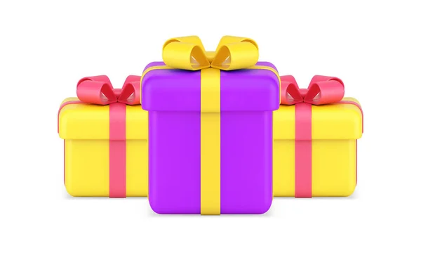 三盒用彩带装饰的节日礼品盒 — 图库矢量图片