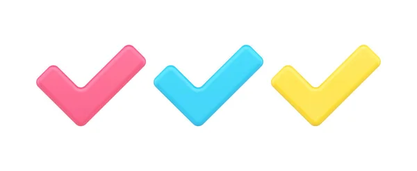 Collection yellow, blue and red decorative checkmarks template 3d icon vector illustration — Stockvektor