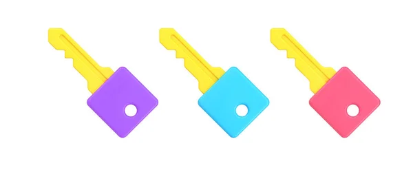Collection multicolored keys for lock close and open 3d icon template isometric vector illustration — Image vectorielle