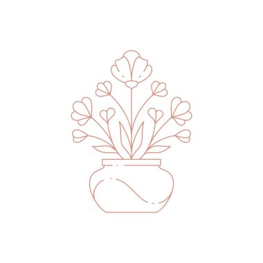 Natural flower bush bouquet growing in pot decorative by design elements simple icon vector