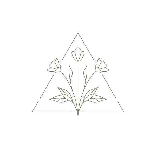 Ręcznie rysowane proste pąki jaskier, płatek i trzpień trójkąt ramki ogrodnictwo wiosna logo wektor — Wektor stockowy