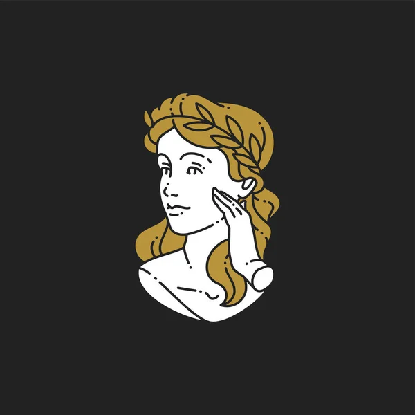 Romantico antico femminile dea busto bionda capelli oliva ghirlanda toccare faccia applicando crema icona — Vettoriale Stock