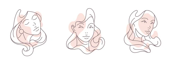 Set hand drawn abstract minimalistic woman portrait continuous line pastel spot icon vector — Stockvektor