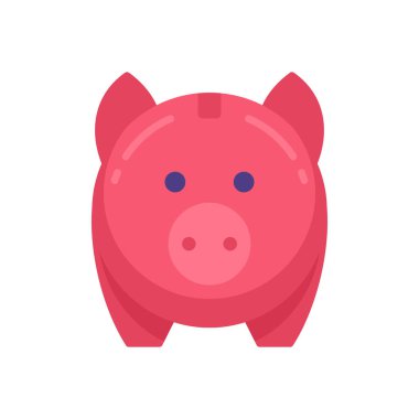 Pembe domuz kumbarası ön görüş vektörü düz çizim. Finansal bütçe için komik çiftlik hayvanı sembolü