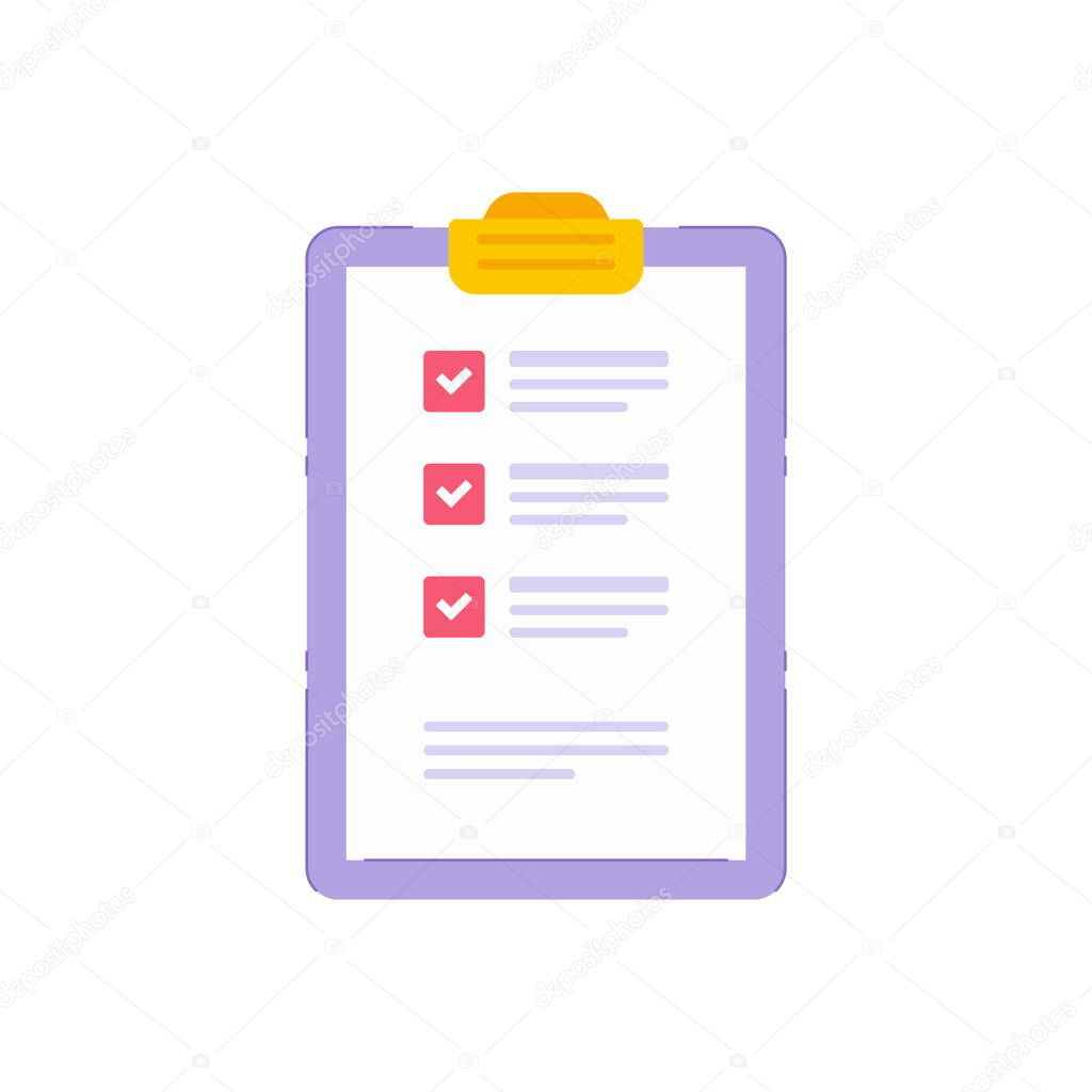 Clipboard with paper sheet to do list tasks completed checkmark control icon vector illustration. Document form infographic stationary reminder check notes planning page checking done