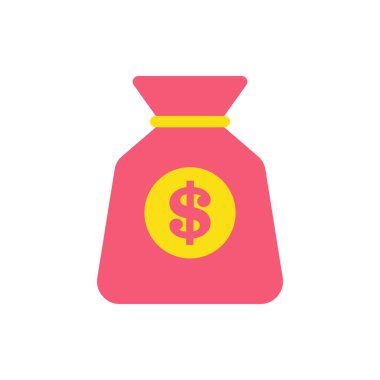 Basit bağlı kırmızı çuval tam nakit para sarı halka dolar amblem vektör düz illüstrasyon