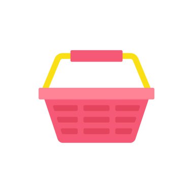 Sarı renkli kırmızı plastik süpermarket sepeti taşıyıcı taşıyan konforlu ürünlerin sapını tutuyor