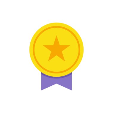 Yıldız ve şerit vektör düz resimli altın halka madalyası. Başarı rozeti en iyi ödül zaferi