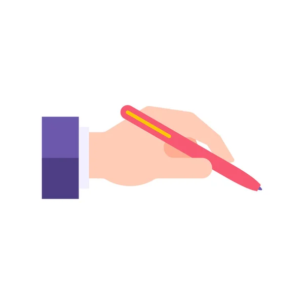 Geschäftsmann Anzug Hand hält roten Stift für Papier Deal Vertrag Unterschrift Vektor flache Illustration — Stockvektor