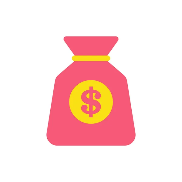 Enkel bunden röd säck full kontanter pengar med gul cirkel dollar emblem vektor platt illustration — Stock vektor