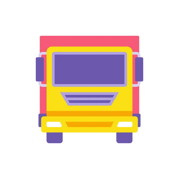 Яркий разноцветный грузовик для доставки грузов с фронтальным видом векторной плоской иллюстрации — стоковый вектор