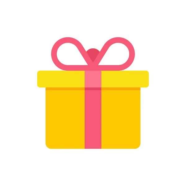 Quadrato giallo incartato regalo scatola legata da nastro fiocco rosso festivo congratulazioni vettore piatto — Vettoriale Stock