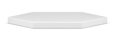 Gerçekçi beyaz temiz çokgen altı kenarlı sahne podyumu şekilli 3d şablon çizimi