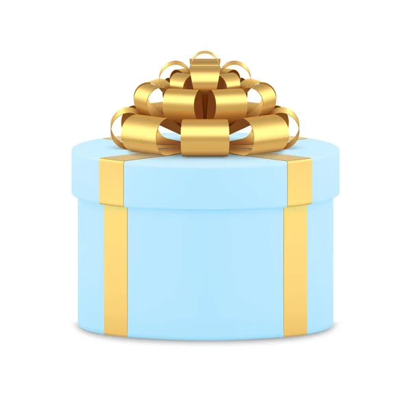 Καταπληκτική πολυτέλεια κομψό μπλε κουτί δώρου διακοσμημένα με μεταλλική χρυσή κορδέλα πλώρη 3d mockup διάνυσμα — Διανυσματικό Αρχείο