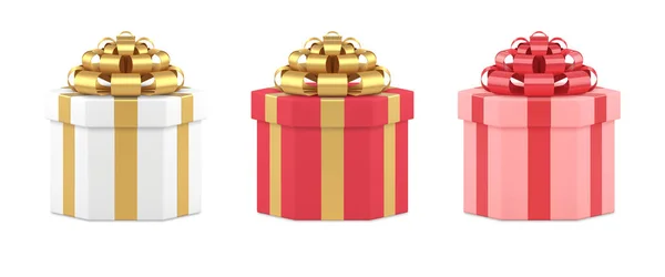Набор разноцветные роскошные обернутые подарочные коробки декоративный дизайн для праздничных поздравлений изометрический 3d вектор — стоковый вектор