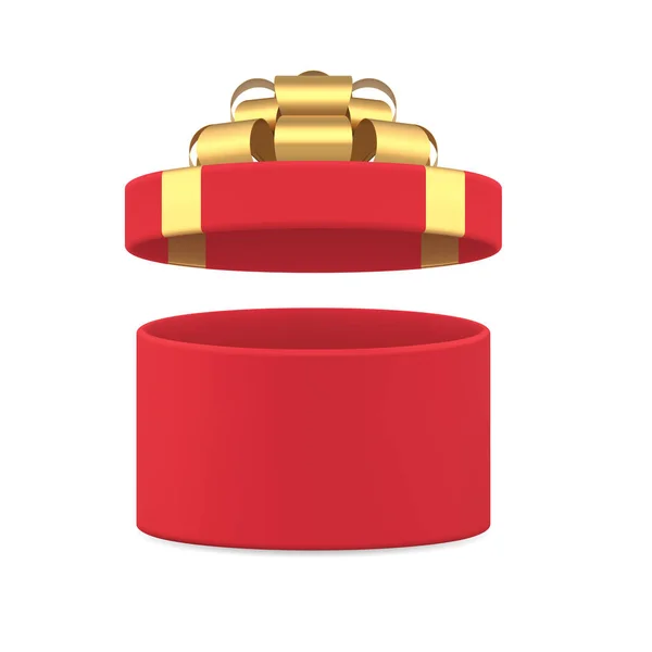 Klassischer traditioneller roter Kreis Geschenkkarton mit offener Kappe Auspacken der gewünschten Überraschung 3d Blanko-Vektor — Stockvektor