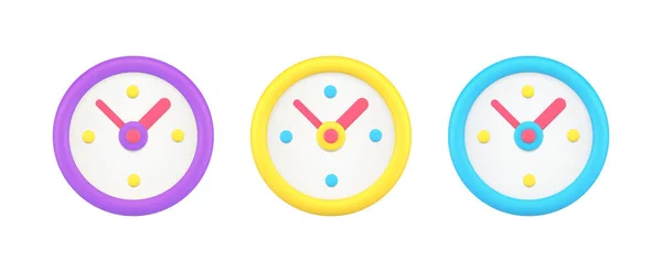 Collection montre murale multicolore cercle avec des flèches pour vérifier le temps illustration vectorielle 3d — Image vectorielle