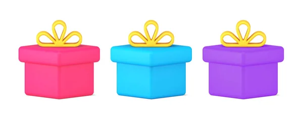 Collection simples récipients en papier multicolore enveloppé carton vacances cadeau stockage icône 3d — Image vectorielle