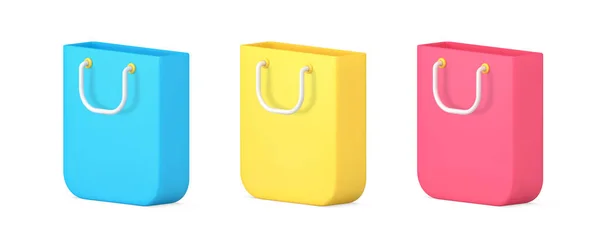 Coleção brilhante retângulo brilhante saco de compras de papel com alças e bordas curvas ícone 3d — Vetor de Stock