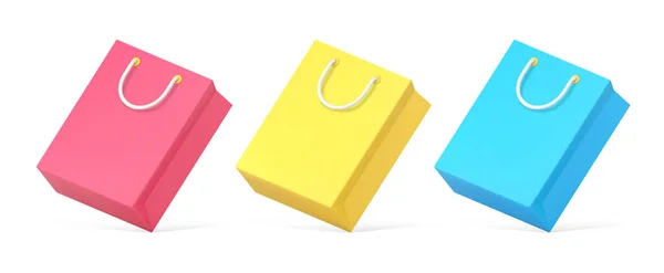 Kolekce klasické obdélníkové papírové nákupní tašky s tkání rukojeti symbol shopaholism 3D ikona — Stockový vektor