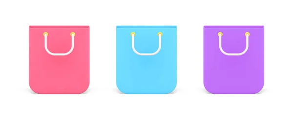 Разноцветный простой торговый мешок декоративный дизайн с ручками покупки удобное проведение — стоковый вектор