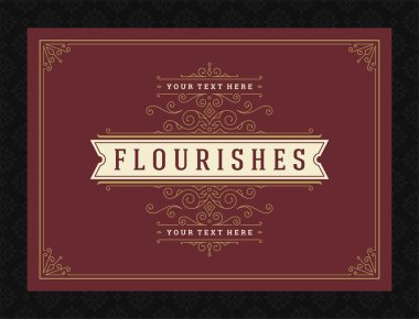 Vintage süsleme tebrik kartı kaligrafik dekoratif girdaplar ve vignette çerçeve tasarım vektörü şablonu