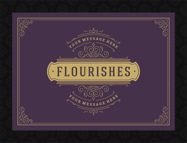Vintage süsleme tebrik kartı kaligrafik dekoratif girdaplar ve vignette çerçeve tasarım vektörü şablonu