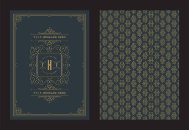 Vintage süsleme tebrik kartı kaligrafik dekoratif girdaplar ve vignette çerçeve tasarım vektörü şablonu