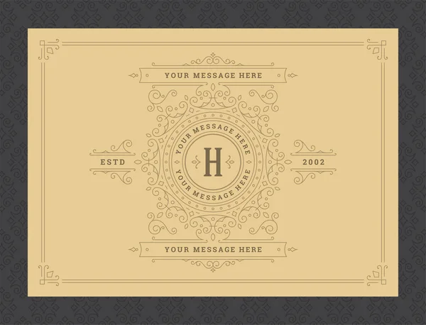 Vintage ornament wenskaart kalligrafische sierlijke wervelingen en vignetten frame ontwerp vector template — Stockvector