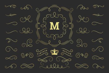 Kaligrafik tasarım elemanları vintage süsler girdaplar ve parşömenler dekorasyon vektör tasarım elementleri