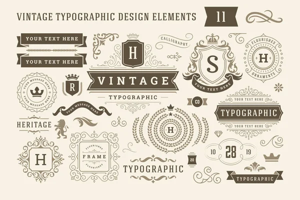 Vintage tipográfico elementos de design conjunto vetor ilustração. — Vetor de Stock