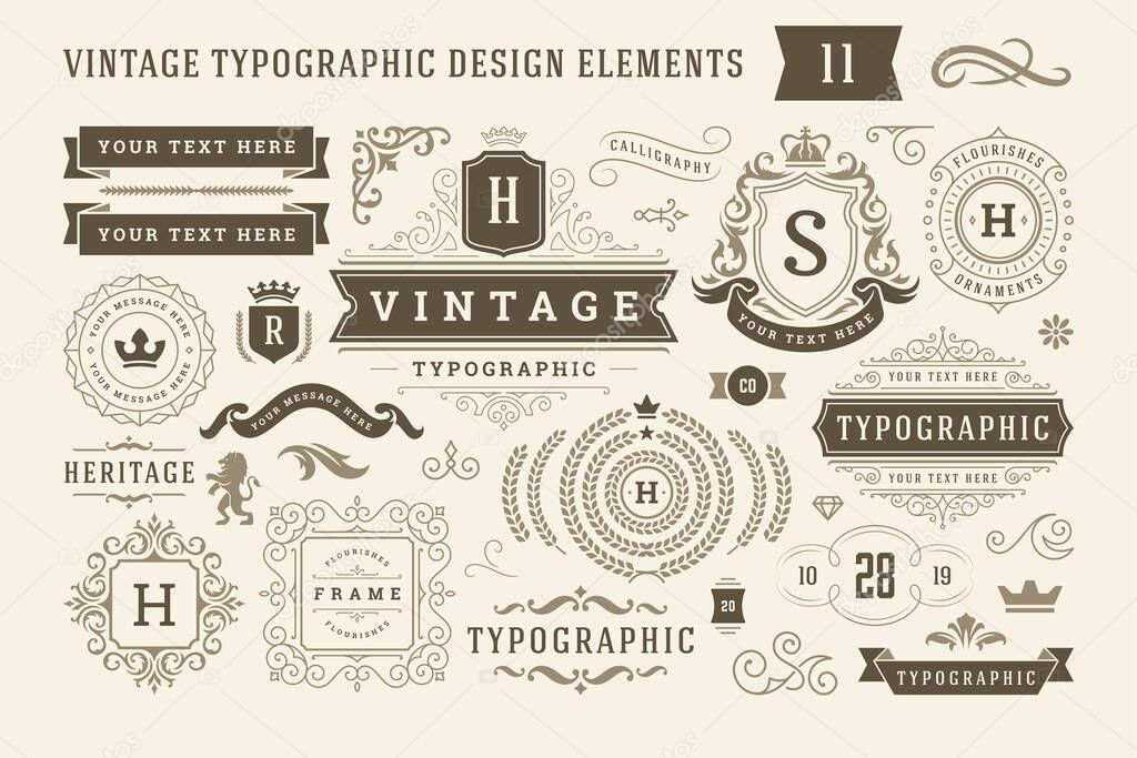 Vintage typographic design elements set vector illustration.