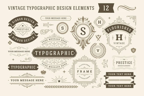 Vintage typographic design elements set vector illustration. — Stock Vector