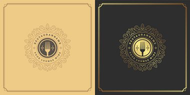 Restoran logosu tasarımı vektör çizim çatal silueti