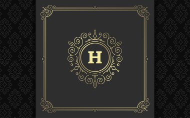 Klasik monogram logosu zarif çizgi çizgileri güzelleştirir zarif süsler Viktorya tarzı vektör şablonu tasarımı