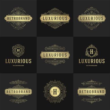 Vintage logolar ve monogramlar zarif çizgiler çizer zarif süsler Viktorya tarzı vektör şablonu tasarımı