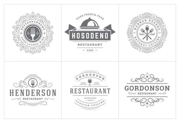 Plantillas de logos de restaurante set vector ilustración bueno para etiquetas de menú e insignias de café — Vector de stock