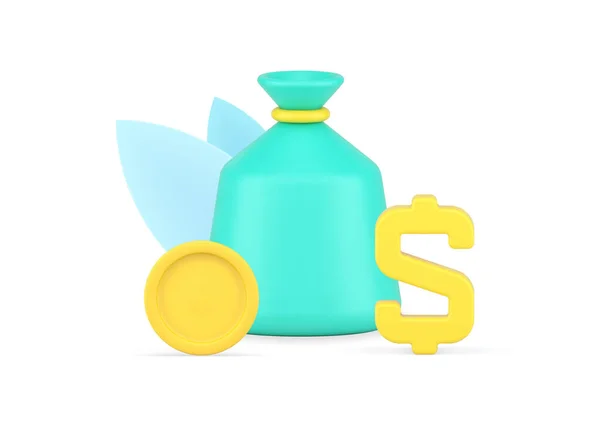 Finansiellt oberoende med säck med pengar gyllene mynt och dollar symbol 3d ikon vektor illustration — Stock vektor