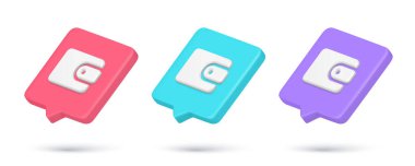 Koleksiyon gerçekçi ipuçları cüzdan para ödeme 3d izometrik ikon vektör ilülasyonu